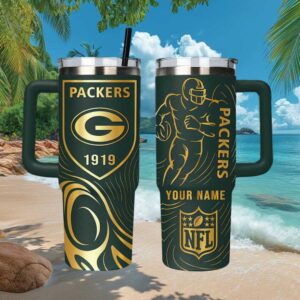 Personalized Green Bay Packers NFL 40oz Tumbler Custom Name Dark Green & Gold Tumbler