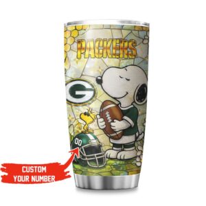 Personalized Green Bay Packers Snoopy Stained Glass NFL Tumbler