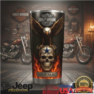 Personalized Harley Davidson & Dallas Cowboys Skull Tumbler