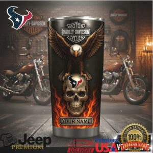 Personalized Harley Davidson Flaming Skull and Texans Logo Insulated Tumbler