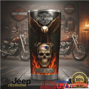 Personalized Harley Davidson New England Patriots Skull Tumbler