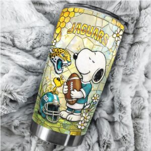 Personalized Jacksonville Jaguars Snoopy Football Stained Glass Tumbler