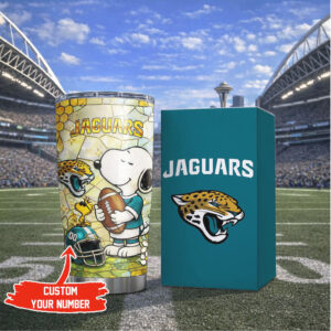 Personalized Jacksonville Jaguars Snoopy Football Stained Glass Tumbler