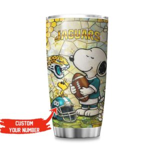 Personalized Jacksonville Jaguars Snoopy Football Stained Glass Tumbler