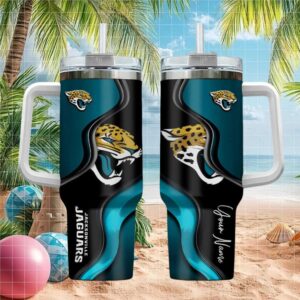 Personalized Jacksonville Jaguars Teal & Black Graphic 40oz Tumbler