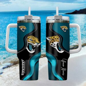 Personalized Jacksonville Jaguars Teal & Black Graphic 40oz Tumbler