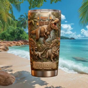 Personalized Jurassic Park T Rex & Raptor 3D Relief Fossil Insulated Tumbler