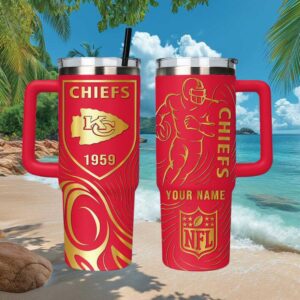 Personalized Kansas City Chiefs NFL 40oz Tumbler Custom Name Red & Gold Fan Tumbler
