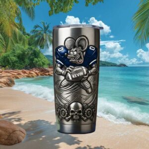 Personalized Kevin Name Football Monster Skull 3D Metal Tumbler