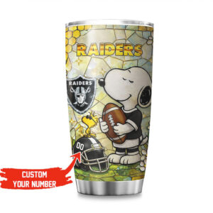 Personalized Las Vegas Raiders Snoopy & Woodstock NFL Tumbler