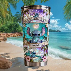Personalized Lilo & Stitch Stained Glass Shell Mosaic Tumbler