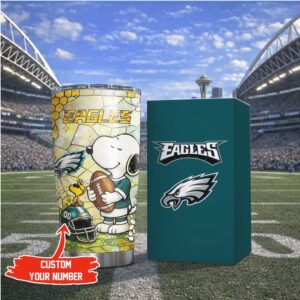 Personalized Philadelphia Eagles Snoopy Stained Glass NFL Tumbler