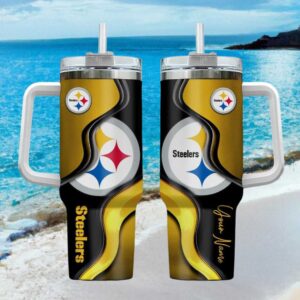 Personalized Pittsburgh Steelers 40oz Tumbler with Handle and Straw