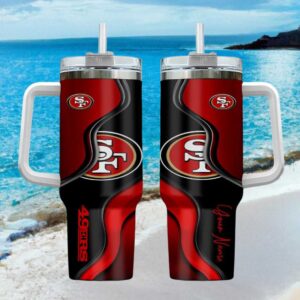 Personalized San Francisco 49ers 40oz Tumbler with Handle Custom Name NFL Travel Tumbler