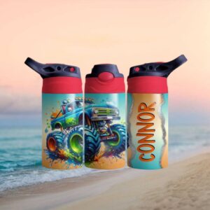 Personalized Seamless Monster Truck Kids' Water Bottle Tumbler
