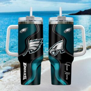 Philadelphia Eagles Custom Name 40oz Tumbler Personalized NFL Insulated Tumbler with Straw