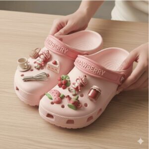 Pink Strawberry Charm Platform Clogs