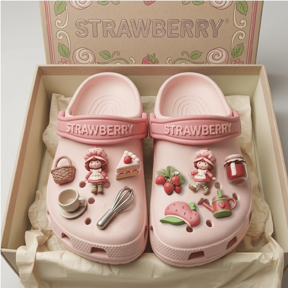 Pink Strawberry Charm Platform Clogs Pink Strawberry Charm Platform Clogs