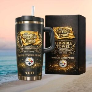 Pittsburgh Steelers The Terrible Towel 50th Anniversary YETI Style Tumbler with Box