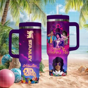 Prince Celebration 2025 Around the World in a Day Purple Tumbler Design
