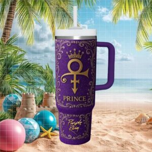 Prince Purple Rain Love Symbol Gold Glitter Texture Luxury Tumbler Wrap