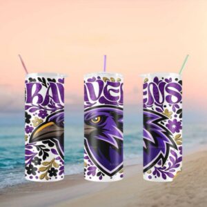 Ravens Mascot Purple & Gold Floral Tumbler Wrap