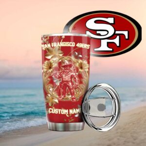 San Francisco 49Ers Custom Name Gold Floral Sourdough Sam Tumbler