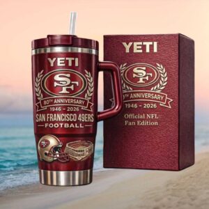 San Francisco 49ers 80th Anniversary 1946 2026 Crimson Red Official Fan 40oz Tumbler