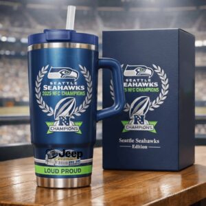Seattle Seahawks 2025 NFC Champions “Loud & Proud” 40oz Fan Tumbler