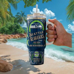Seattle Seahawks 40oz Insulated Tumbler Emerald City Vintage Design with Straw