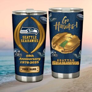 Seattle Seahawks 49th Anniversary Go Hawks Custom Name Tumbler