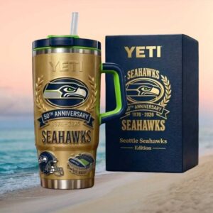 Seattle Seahawks 50th Anniversary 1976 2026 Gold Edition 40oz Insulated Tumbler (2)