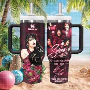 Selena Quintanilla 1995 2025 Memorial Portrait Floral 40oz Tumbler with Handle