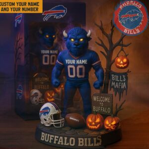 Spooky Season Buffalo Bills Billy Buffalo Custom Name & Number Desk Ornament