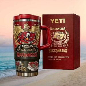 Tampa Bay Buccaneers 50th Anniversary 1976 2026 Yeti Handle Tumbler