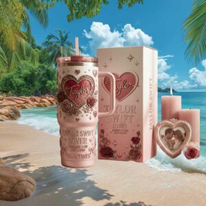 Taylor Swift Lover Era Valentine's Day 3D Pink Hearts 40oz Tumbler
