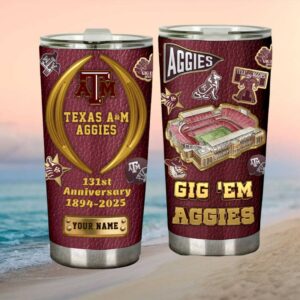Texas A&M Aggies 131St Anniversary Gig 'Em Custom Name Tumbler