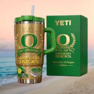 University of Oregon Ducks 150th Anniversary Commemorative Gold Yeti Tumbler with Handle