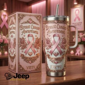 Vintage Pink Rose Breast Cancer Awareness Commemorative 40oz Tumbler with Gift Box