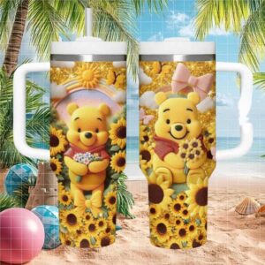 Winnie the Pooh Sunflower Garden & Golden Glitter 40oz Tumbler Wrap