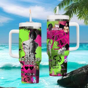 YUNGBLUD Pink and Lime Green “Idols” Punk Collage Design Tumbler
