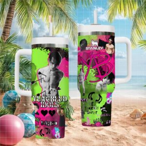 YUNGBLUD Pink and Lime Green “Idols” Punk Collage Design Tumbler