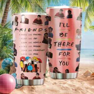 Friends Cast Photo Collage Pink Tumbler Character Personality Traits Design
