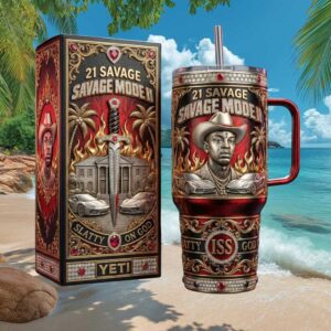 21 Savage “Savage Mode II” 3D Sculpted 40oz Tumbler Red & Gold Edition