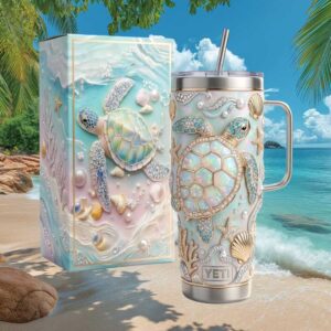 3D Jeweled Sea Turtle & Iridescent Pearl Ocean Tumbler