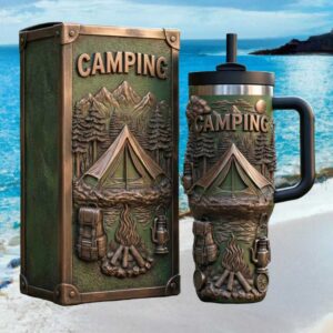 3D Sculpted Outdoor Camping & Adventure 40oz Tumbler Mountain Scene Engraved Drinkware