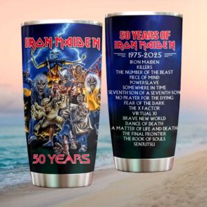 50 Years of Iron Maiden 1975 2025 Anniversary Discography Tumbler