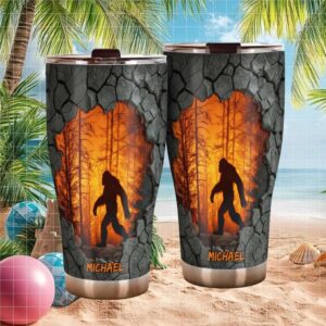 Personalized 3D Bigfoot Sasquatch Through Wall Forest Sunset Tumbler
