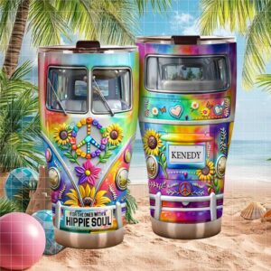 Hippie Soul Tie Dye Retro Van Peace Sign Personalized 30oz Tumbler