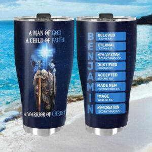 A Man of God Warrior of Christ Knight Tumbler Blue Galaxy Custom Name